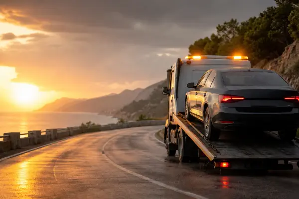 Dépanneuse plateau Remorquage Var en intervention de nuit sur un axe du Var